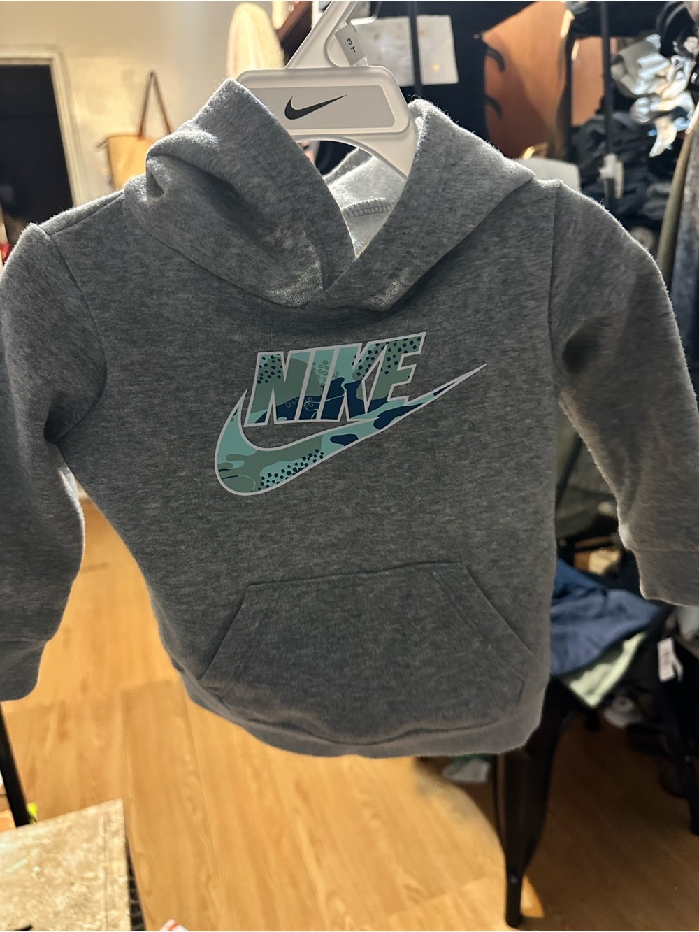 Nike Kids' Gray Hoodie with Teal Accent Logo